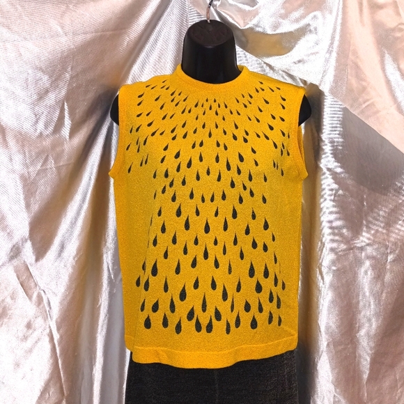 Vintage Talbot traveler mustard raindrop sleeveless knit top L - Picture 1 of 3